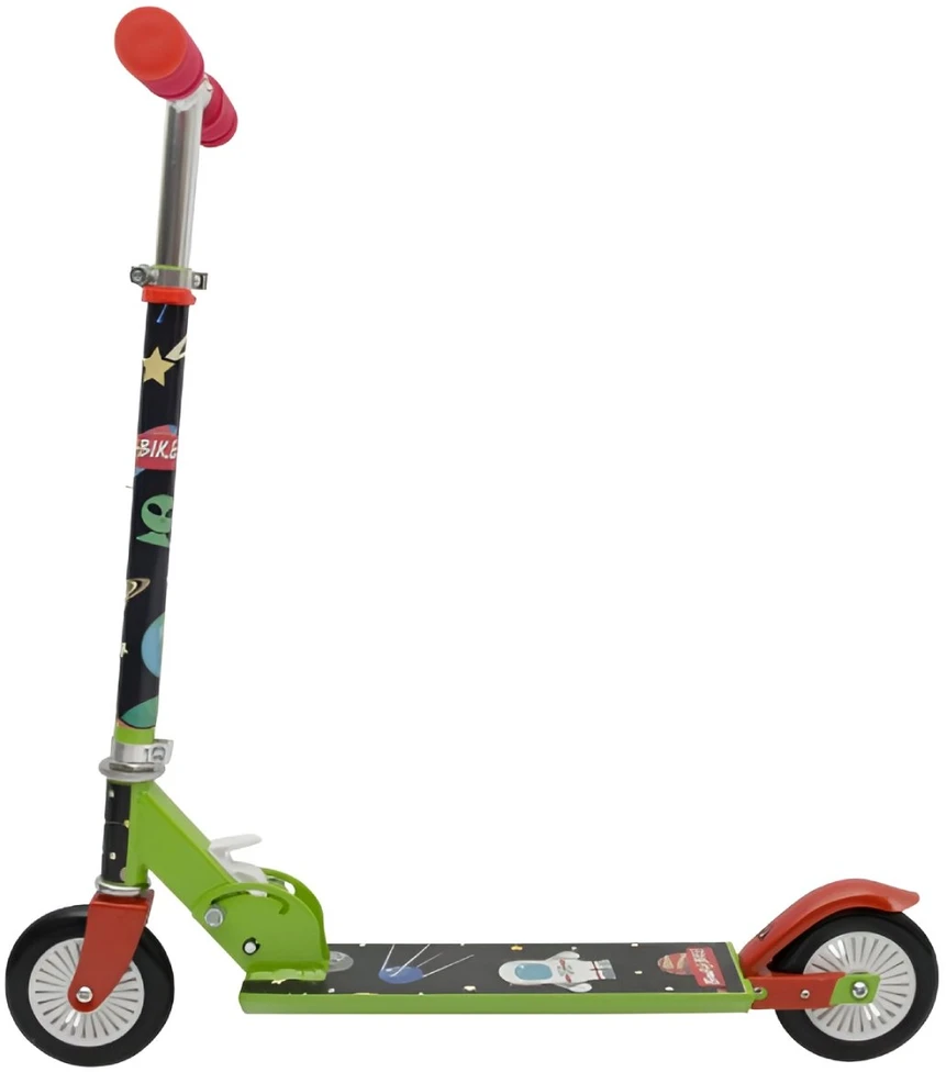 Bimbo Bike Vaikiškas paspirtukas 12" su reguliuojamu T-BAR "COSMOS", žalias raudonas