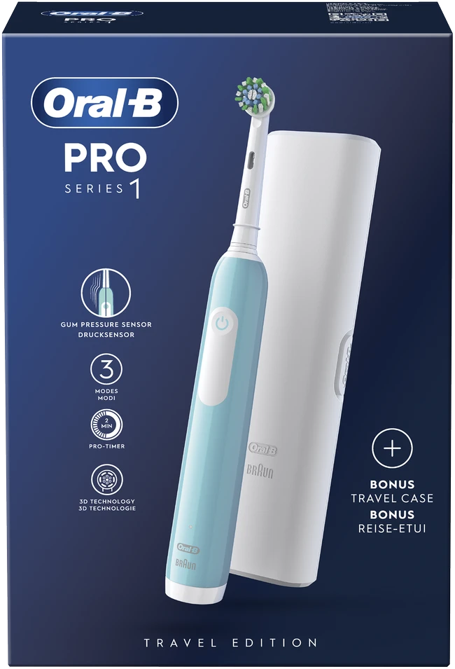 Braun Oral-B | Elektrinis dantų šepetėlis su Travel Case | Pro Series 1 | Įkraunamas | Suaugusiems | Šepetėlių skaičius galvutės įeina 1 | Number of teeth brushing modes 3 | Caribbean Mėlyna