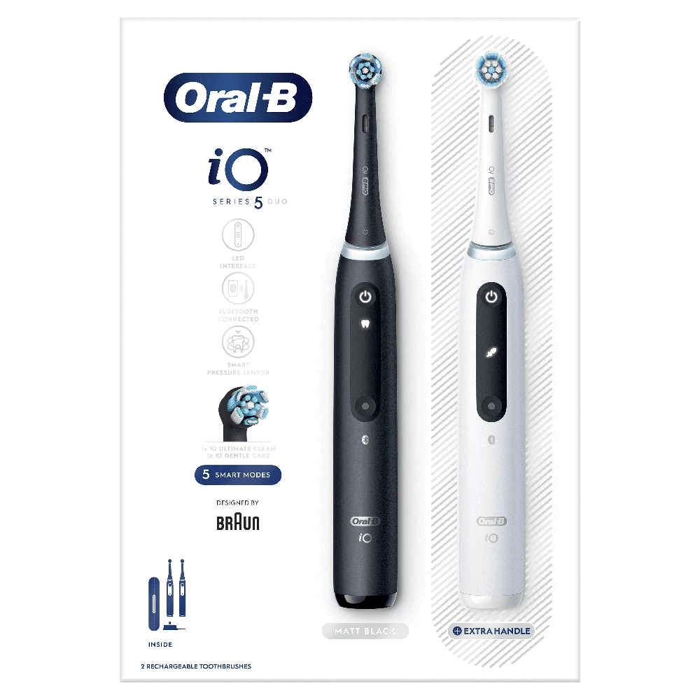 Braun iOG5d.2J6.2K Oral-B iO5 Elektrinis Dantų Šepetėlis Duo Pack Matt Juodas+Quite Baltas