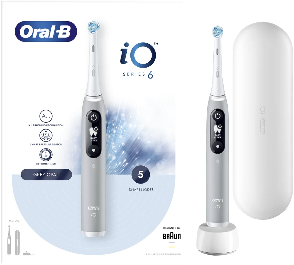 Elektrinis dantų šepetėlis Braun iOM6.1A6.1K Oral-B iO6, pilkos spalvos