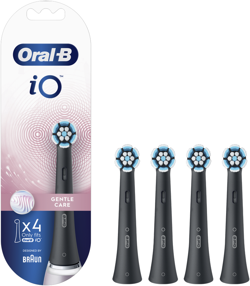 Braun SB-4 Oral-B iO Gentle Care Juodas keičiamos dantų šepetėlio galvutės 4 vnt.