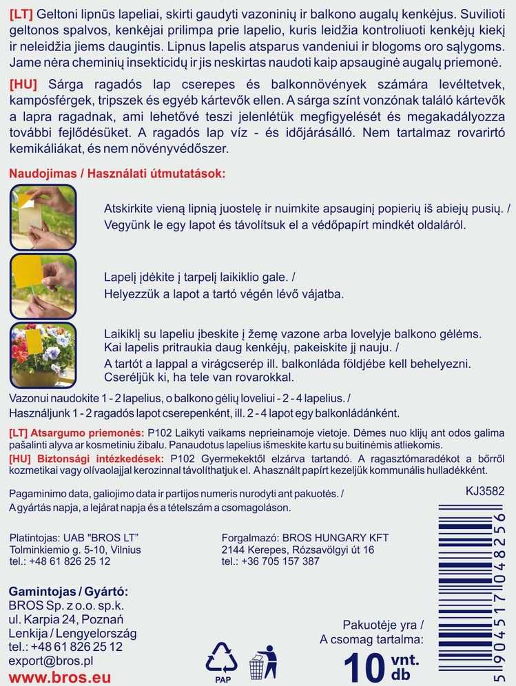 BROS lipnios plokštės prieš laputes, 10 vnt.