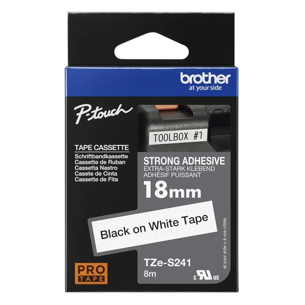 Brother | TZe-S241 Strong Adhesive Laminated Tape | Juodas on Baltas | TZe | 8 m | 1.8 cm