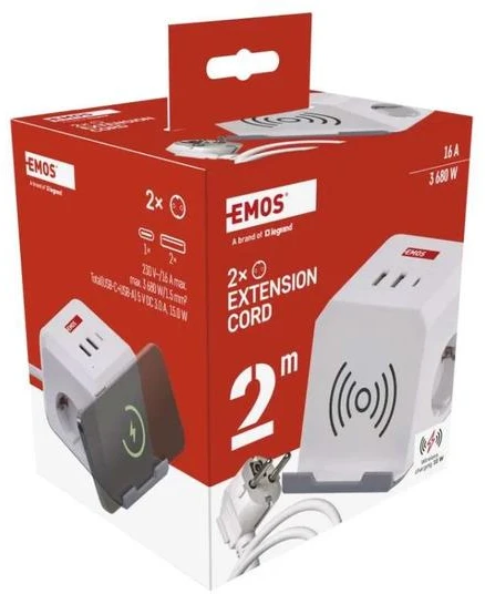 Emos EXTENSION 2 SOCKETS Baltas 2XUSB-A+C 2M