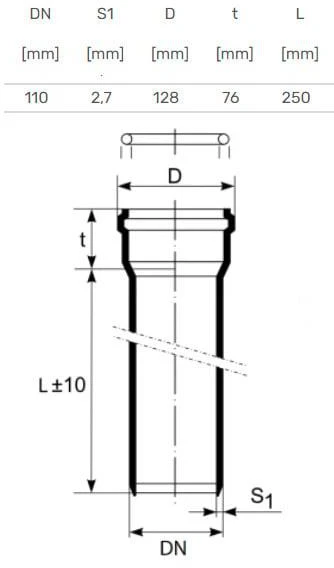 Caurule iekštelpu kanalizācijai Magnaplast, HTplus, PP, 110 mm, 0.25 m