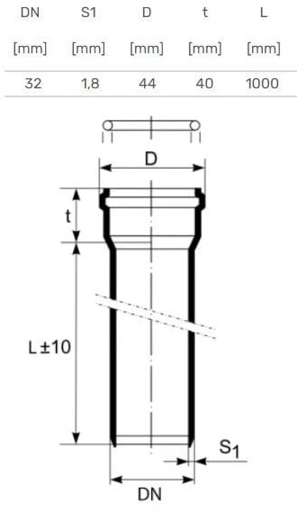 Magnaplast Vidaus kanalizacijos vamzdis HTplus, Ø 32 mm, 1 m, baltas