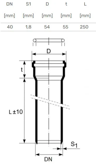 Caurule iekštelpu kanalizācijai Magnaplast, HTplus, PP, 40 mm, 0.25 m