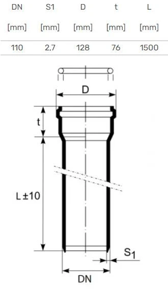 Magnaplast Vidaus kanalizacijos vamzdis HTEM su mova,, d 110, 1500 mm
