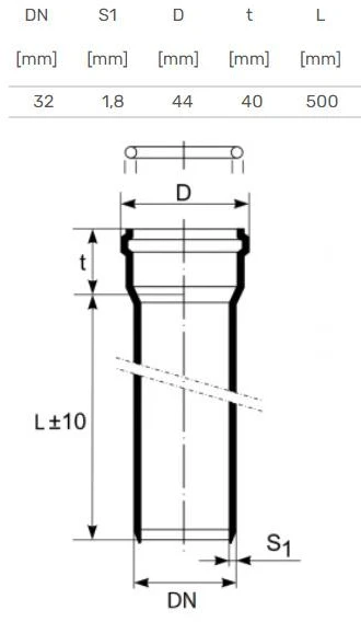 Magnaplast Vidaus kanalizacijos vamzdis HTplus, Ø 32 mm, 0,5 m, baltas