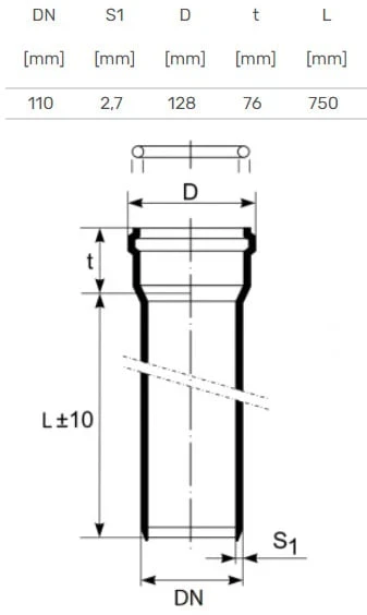 Caurule iekštelpu kanalizācijai Magnaplast, HTplus, PP, 110 mm, 0.75 m