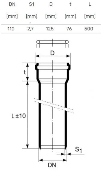 Magnaplast Vidaus kanalizacijos vamzdis HTplus, Ø 110 mm, 0,5 m