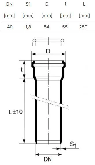 Caurule iekštelpu kanalizācijai Magnaplast, HTplus, PP, 40 mm, 0.25 m