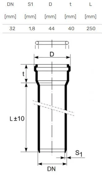 Magnaplast Vidaus kanalizacijos vamzdis HTplus, Ø 32 mm, 0,25 m, baltas