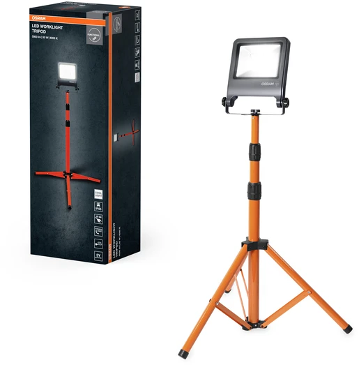 Celtniecības prožektors ar statīvu, brīvi stāvošs Osram, 50 W, 4500 lm, 4000 °K, IP65, pelēka