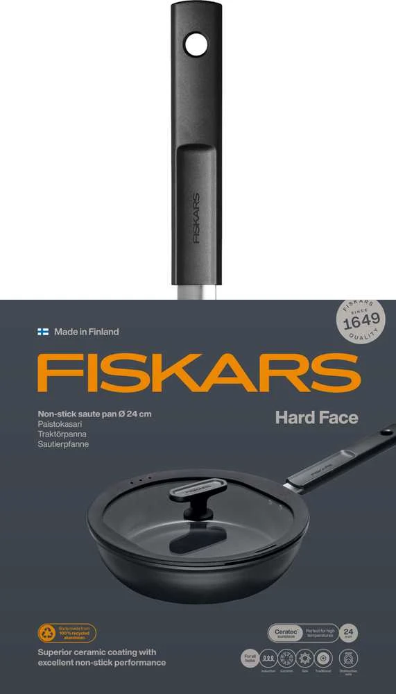Keptuvė su dangčiu Fiskars Hard face 1075528, 24 cm, aliuminis
