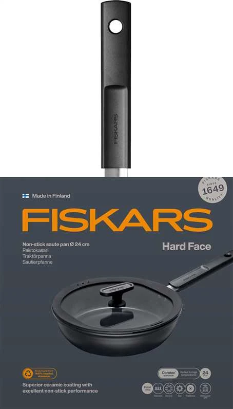 Keptuvė su dangčiu Fiskars Hard face 1075528, 24 cm, aliuminis