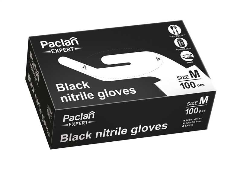 Cimdi vienreizēji Paclan, melna krās., M, 100 gab.
