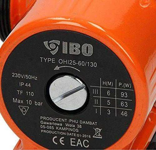 Cirkulācijas sūknis IBO OHI 25-60, 130 mm, 46 - 93 W