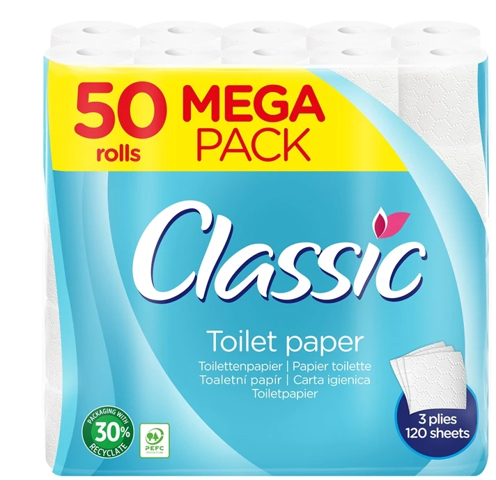 CLASSIC Tualetes papīrs Velvet, 3 sl, 50 gab.
