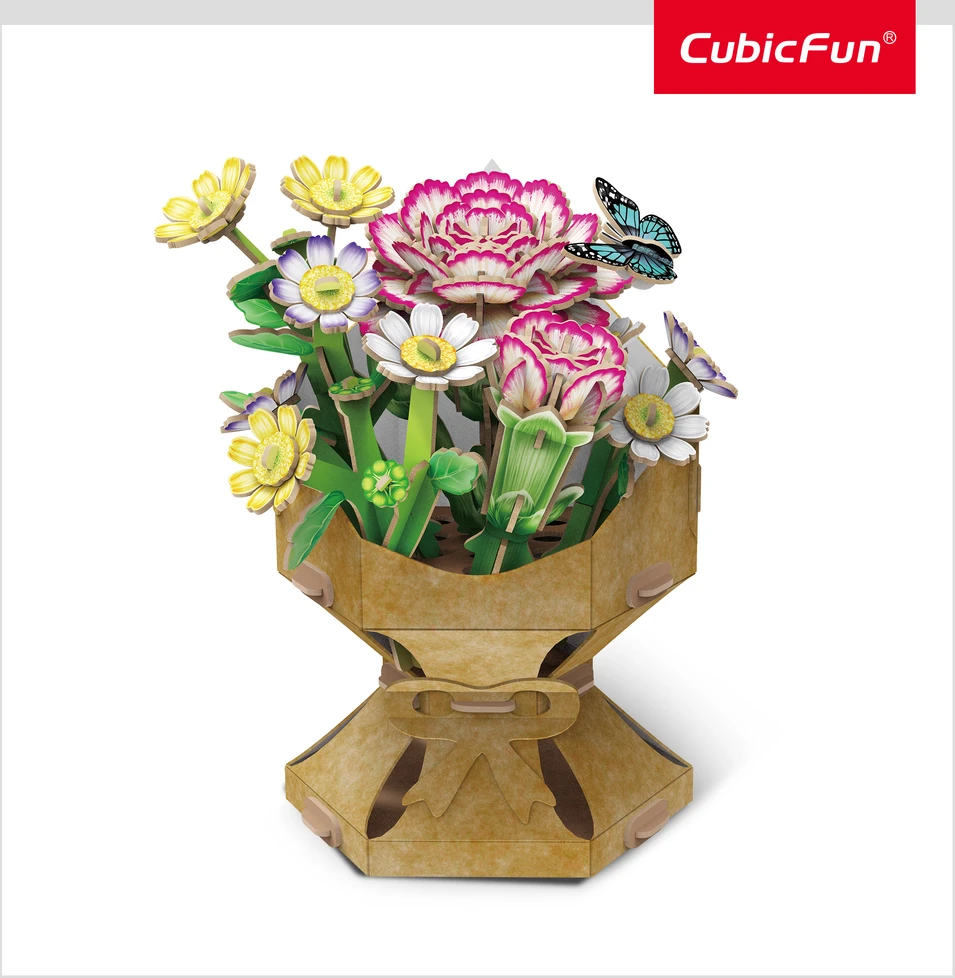CubicFun 3D gėlių puokštė dėlionė – gvazdikai