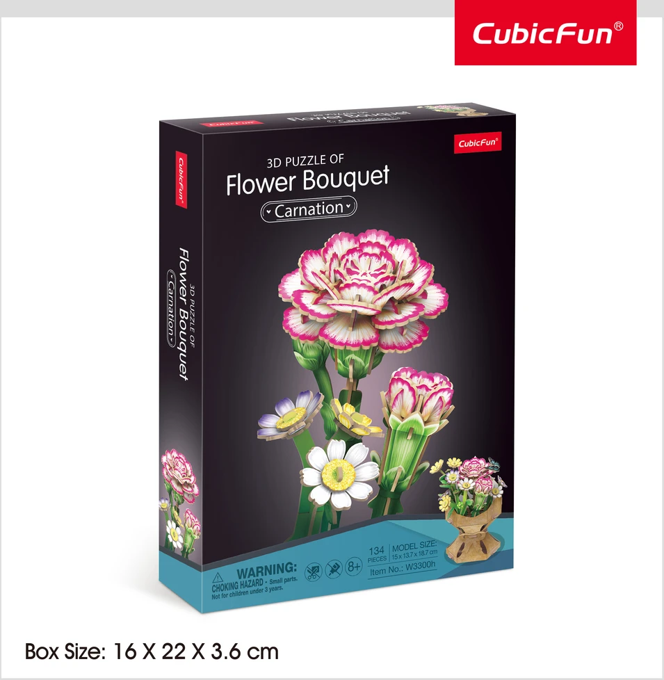 CubicFun 3D gėlių puokštė dėlionė – gvazdikai