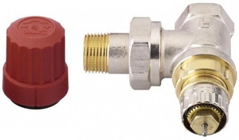 Danfoss vožtuvas, kampinis/termostatinis, šildymo sistemoms, 1/2 colio – išorinis sriegis, 1/2 colio – vidinis sriegis