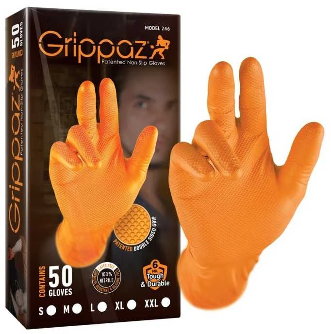 Vienkartinės nitrilinės pirštinės Grippaz 246OR, 50 vnt dėžėje, 0,15mm storis, oranžinės, 10/XL