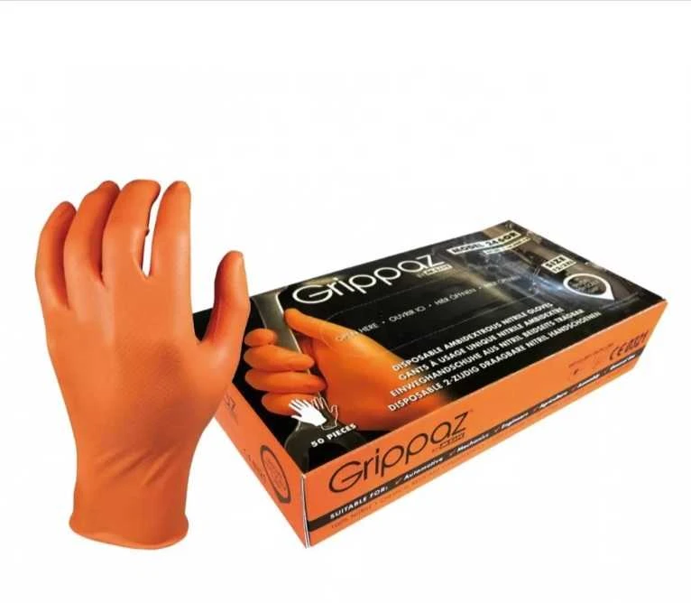 Vienkartinės nitrilinės pirštinės M-Safe Grippaz 246OR, 50 vnt dėžėje, 0,15mm storis, oranžinės, 10/XL