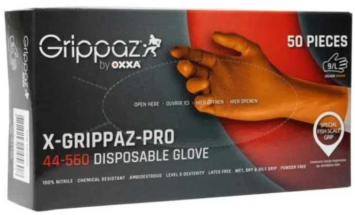 Vienkartinės nitrilinės pirštinės M-Safe Grippaz 246OR, 50 vnt dėžėje, 0,15mm storis, oranžinės, 10/XL