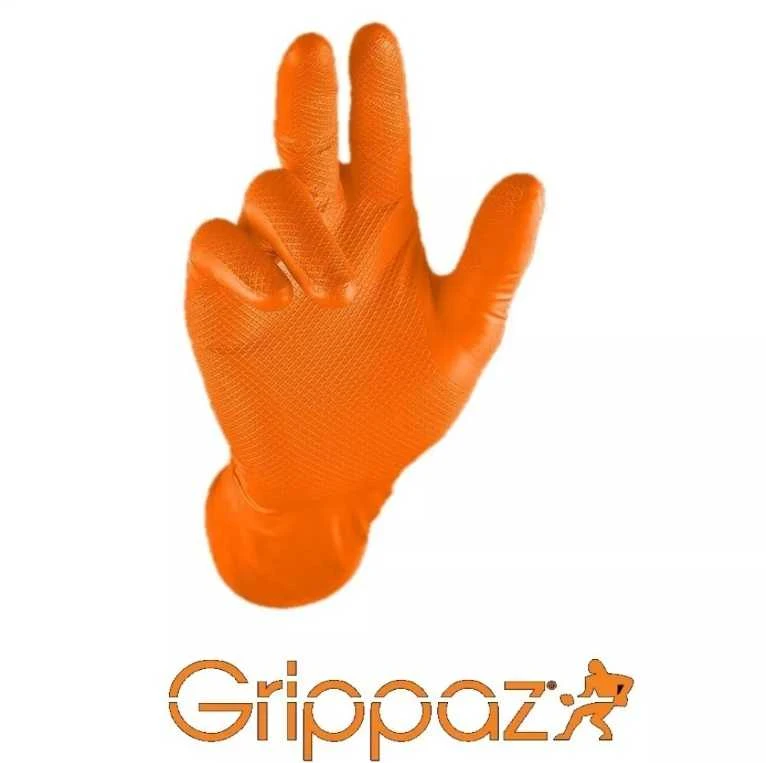Vienkartinės nitrilinės pirštinės M-Safe Grippaz 246OR, 50 vnt dėžėje, 0,15mm storis, oranžinės, 8/M