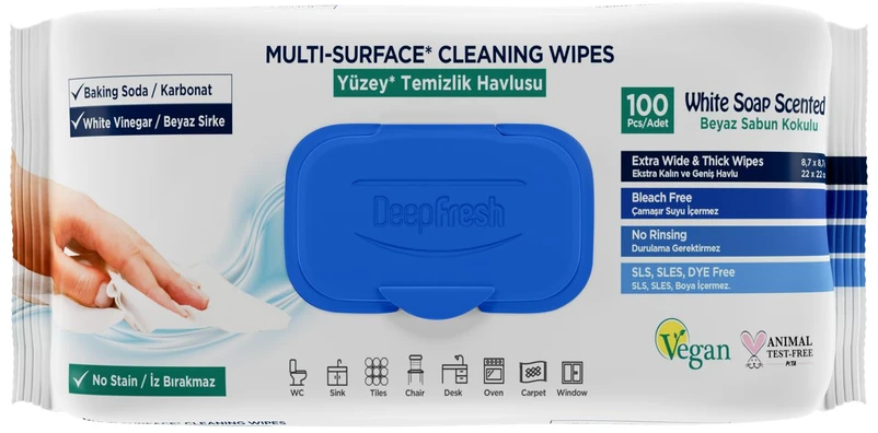 Deep Fresh Drėgnos servetėlės Deepfresh Multi-surface, universalaus naudojimo, 100 vnt.
