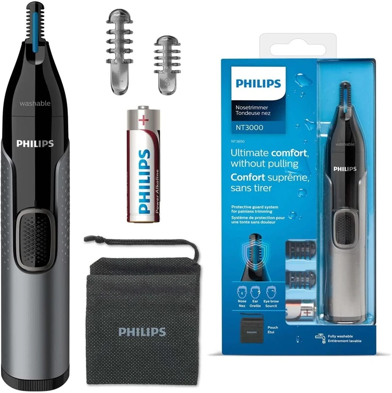 Philips series 3000 Patogi nosies, ausų ir antakių kirpimo mašinėlė NT3650/16 100 % atspari vandeniui, dvipusė apsaugos sistema