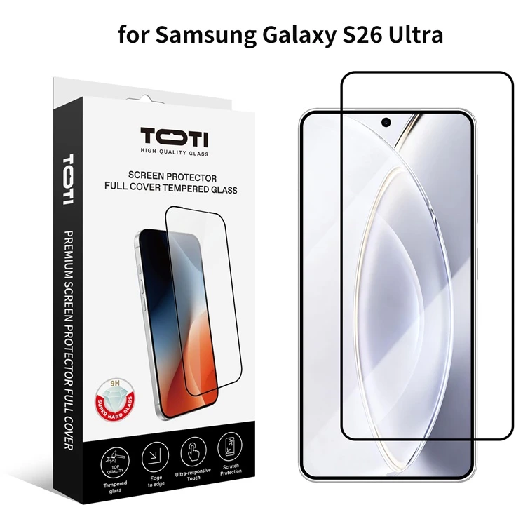Nezatříděno TOTI PREMIUM grūdinto stiklo 2.5D ekrano apsauga, skirta „Samsung Galaxy S26 Ultra“ telefonui.