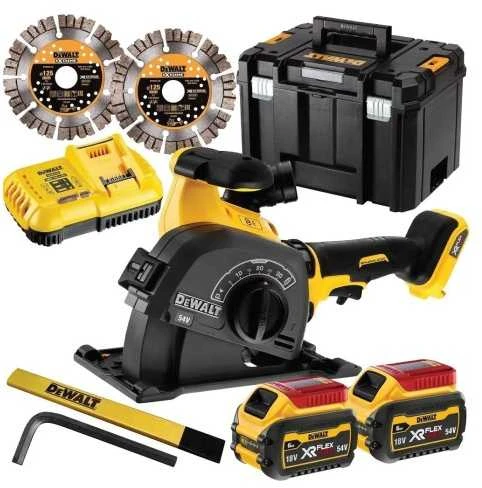 Akumuliatorinis kampinis šlifuoklis DeWalt DCG200T2-QW; 54 V; 2x6,0 Ah akum.