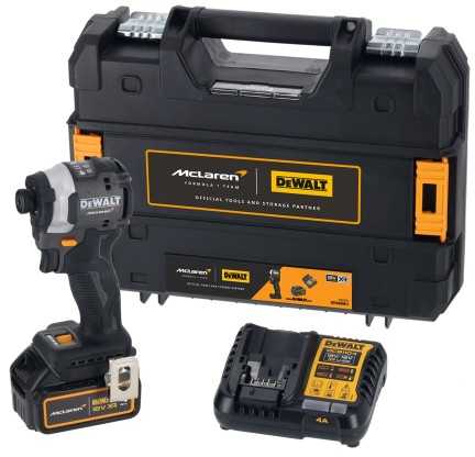 akumuliatorinė zakrętarka smūginis 1/4", 18V, 1x4Ah, XR, DeWalt [DCF85MM1T-QW] edycja MCLAREN