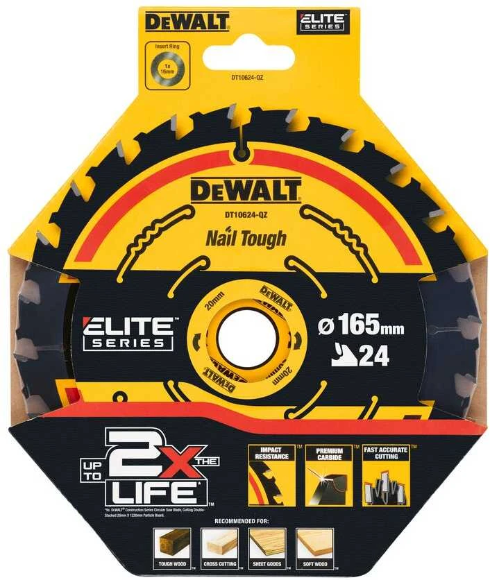 Pjovimo diskas medienai DeWalt; 165x1,65x20,0 mm; Z24; 18°