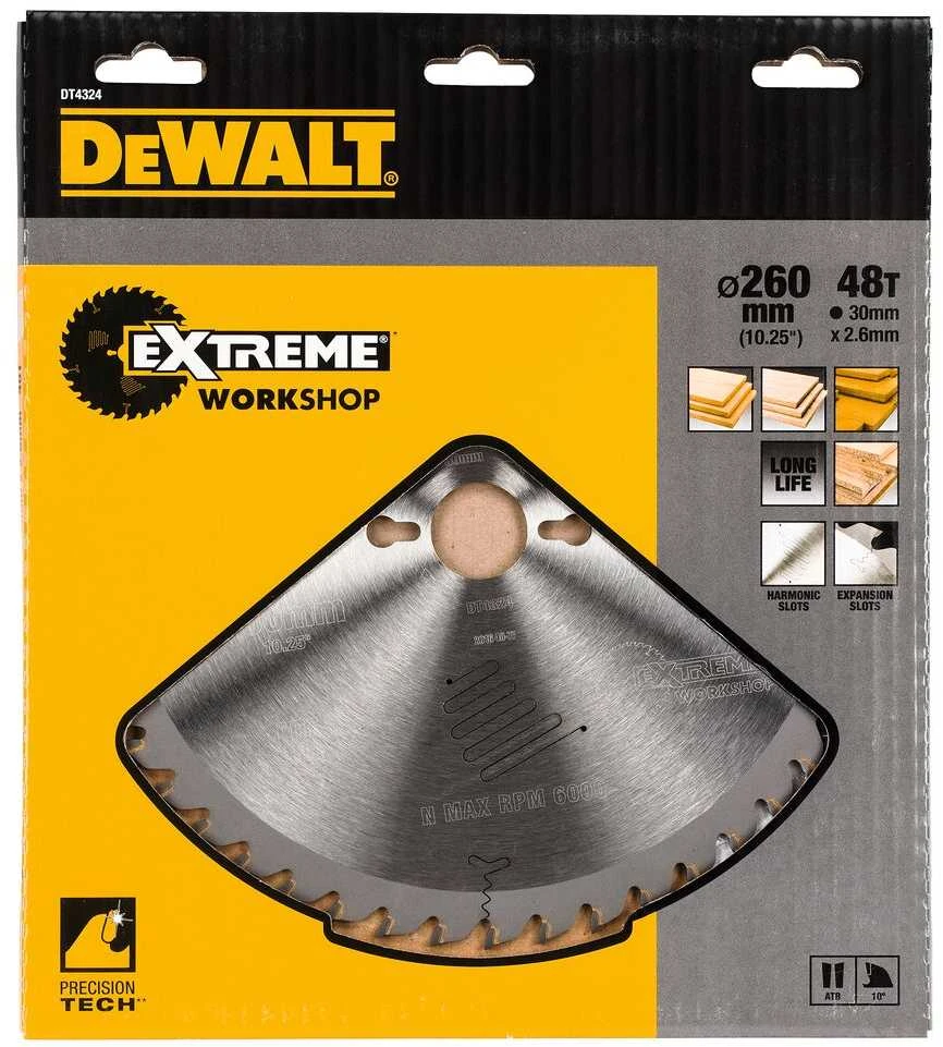 Pjovimo diskas medienai DeWalt; 260x2,6x30,0 mm; Z48; 10°