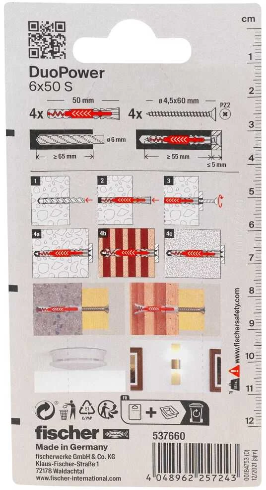 Kaištis Fischer DuoPower, 50 mm x 6 mm, 4 vnt.