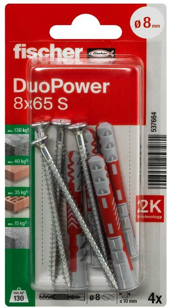 Kaištis Fischer DuoPower, 65 mm x 8 mm, 4 vnt.