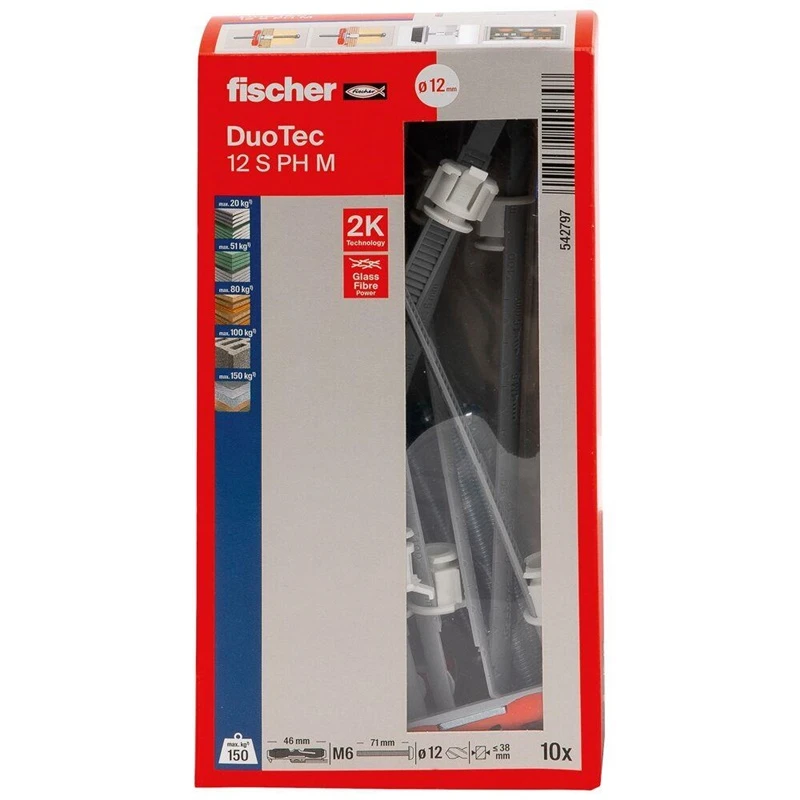 Kaištis su varžtu Fischer DUOTEC 12 S PH; 10 vnt.