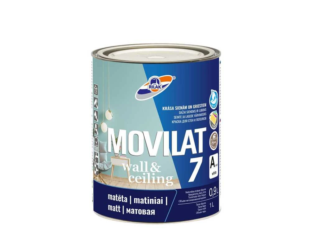 Akriliniai dispersiniai dažai Rilak MOVILAT 7 A bazė balta matiniai 0,9 L