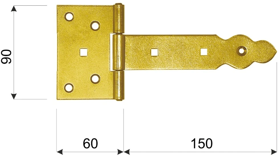 DMX Dekoratyvinės vartų vyriai ZBO 150x60x90x35 mm, plieno žalvaris