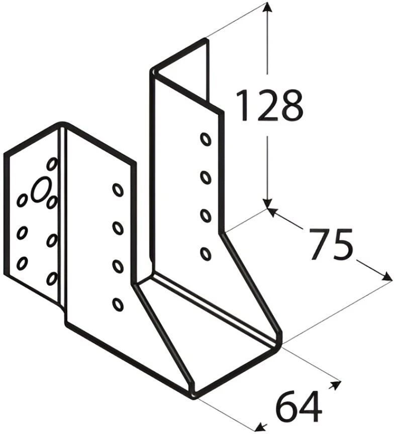 DMX Mounting shoe bracket WB20 64x128x75x2mm for beams, joists, external
