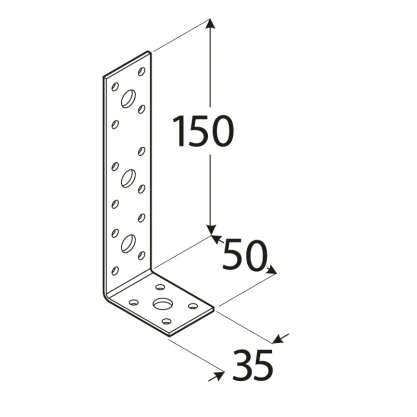 DMX Montavimo kampas, 150 x 50 x 35 x 2,5 mm, su papildomomis skylėmis 20 vnt.