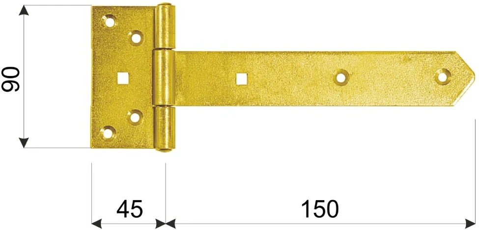 DMX Gate hinge ZB 150x45x90x3.0 mm steel, brass-plated