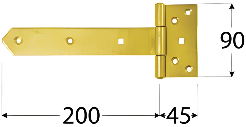 DMX Gate hinge ZB 200x45x90x3.0 mm steel, brass-plated