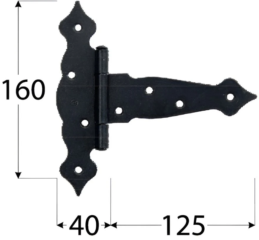 DMX Eņģe vārtiem ZTO 125x40x160x2.5 mm tērauda melna