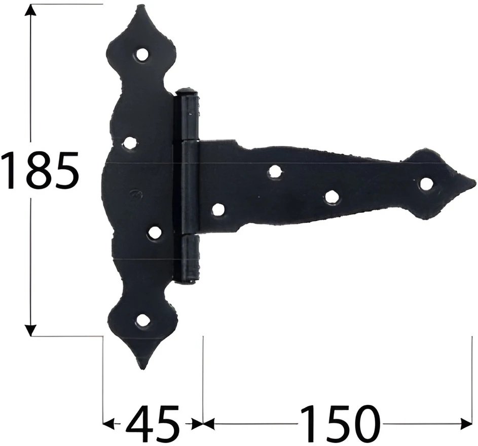 DMX Eņģe vārtiem ZTO 150x45x185x2.5 mm tērauda melna