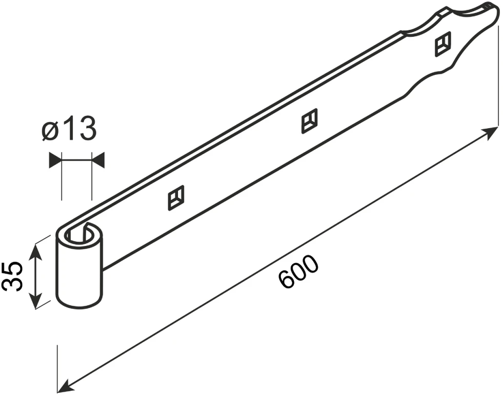 DMX Eņģe uzliekama ZP 600x35/4.0x13 mm tērauda misiņa