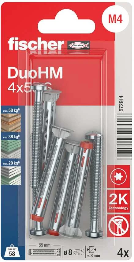 Ravensburger Tuščiavidurių konstrukcijų kaištis DuoHM 4x55 S PH TX, Fischer, 4 vnt.